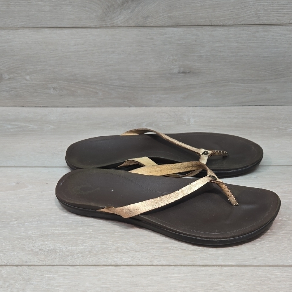 Olukai Women Ho'opio Leather Thong Sandals Slide Shoes Sz 9